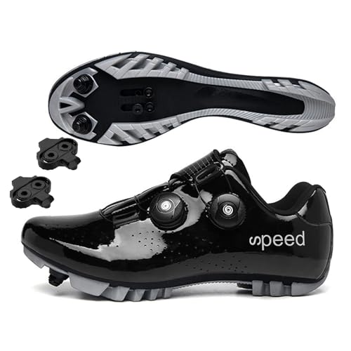 Hixingo Zapatilla de Ciclismo Hombre Mujer Zapatos Bicicleta de Montaña Exterior MTB, Charol Respirables Zapatillas de Ciclismo Unisex Adulto Compatibles SPD Lock System (Negro,36)