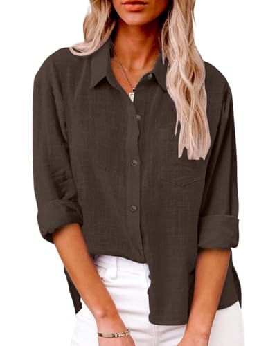 AKEFUN Coffee Linen Button Down Shirt