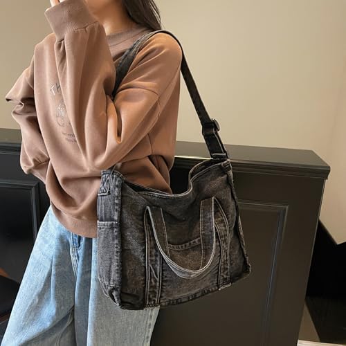 Image of Denim Tote Bags for Women Jean Purse Casual Denim Handbag Large Capacity Crossbody Shoulder Bag