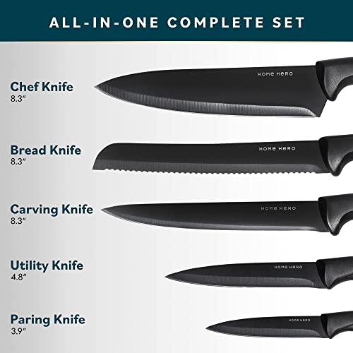 Home Hero Kitchen Knife Set, Steak Knife Set & Kitchen Utility Knives - Ultra-Sharp High Carbon Stainless Steel Knives With Ergonomic Handles (7 Pc Set, Black) #TOP2