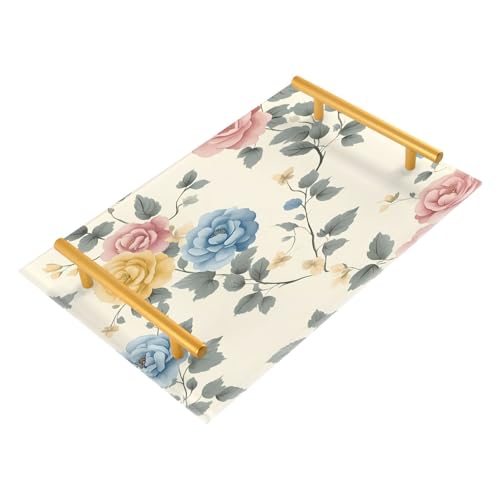 BOESI Watercolor Colorful Flowers Tray, Tray with Handles, Countertop Organizer, Decorative