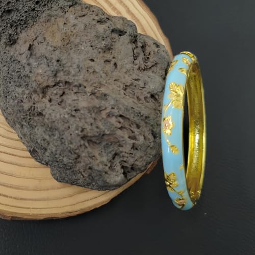 Cloisonne Bracelet For Women, Chunky Bangle Trendy Cute Flower Enamel Bangles Multi Tone Engraved Cuff Gold Plated Bracelets Stackable Wife Jewelry Friendship Gift3