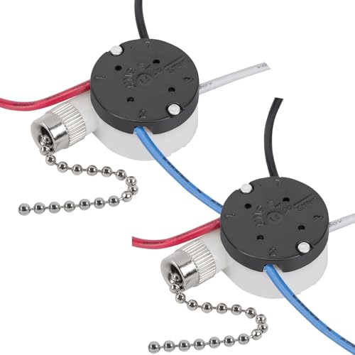 Image of 2PS Ceiling Fan Switch Zing Ear ZE-208s E89885 3 Speed 4 Wire Pull Chain Switch Fan Light Switches Replacement Part With 4 Pre-Installed Wires(Nickel Chain)