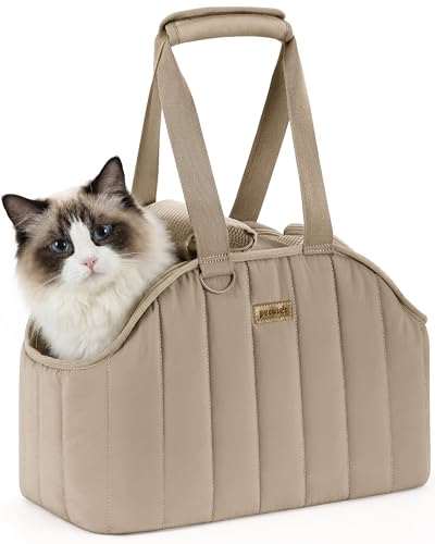 Pecute Bolso Transportín para Perros Pequeños, Gatos Y Conejos, Laterales Suaves De Algodón, Bolsillos Grandes, Cómodo, Apto para Viajes, Metro Y Clínicas Veterinarias,XL, Caqui