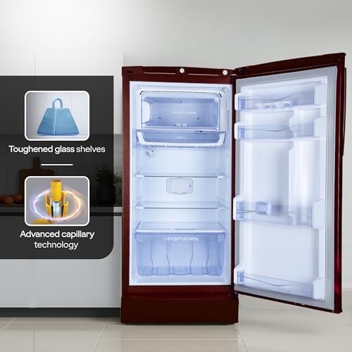 Image of Godrej 185 L 5 Star 5 Years Comprehensive Warranty Technology| Toughened Glass Shelves| Large Shelve Space Direct Cool Single Door Refrigerator (2026 Model, RD 195EN TAI MN WN, Marine Wine)