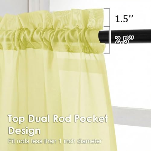 Image of OVZME Sheer Curtains 63 inch Length 2 Panels Set for Bedroom Living Room, Soft Airy Elegant Light Filtering Sheer Curtains, Dual Rod Pocket Window Drapes, Each 42W x 63L Inches, Light Yellow