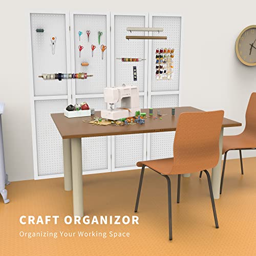 Duraspace 4 Panel Room Divider 5.6 Ft Pegboard Display Folding Wood Privacy Screen Pegboard Stand Organizer For Jewelry, Craft, Cloth, Art Display (White) #TOP2