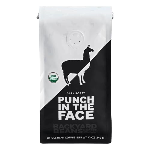 Backyard Beans Coffee Punch in The Face, Organic, Dark Roast, Whole Bean Coffee, 12oz