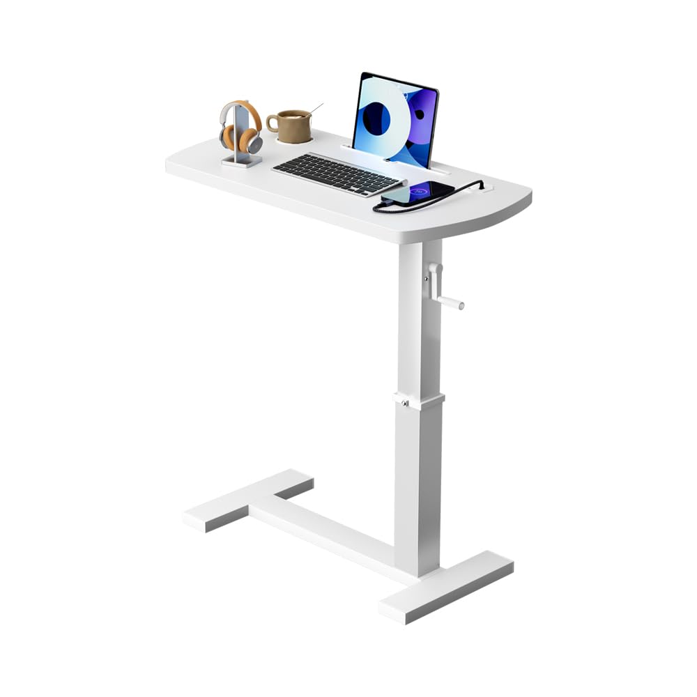 Mesita Auxiliar en Forma de C con Altura Ajustable, con Ruedas, para Colocar Debajo del sofá, Ideal como Escritorio para portátil. Altura Ajustable de 65 cm a 95 cm