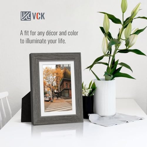 Image of VCK 5x7 Picture Frame 5 Pack, Grey Wood, 4x6 Mat, Glass, for Photo Print