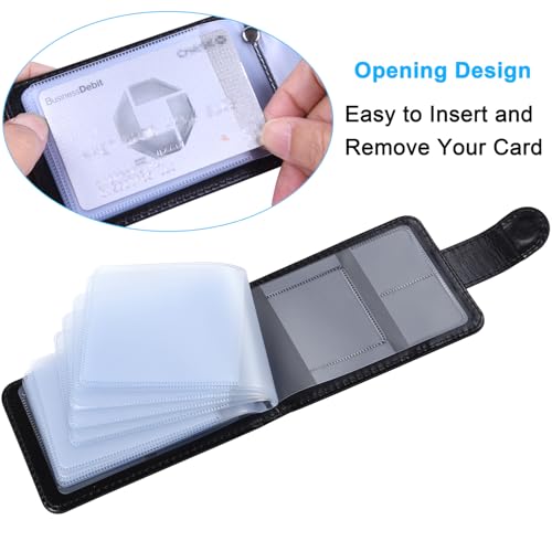Image of Wisdompro Credit Card Holder, Slim Leather RFID Blocking Wallet Debit Card Protector Organizer Case (Build in 20 Card Slot & 6 Small Cells for Memory Cards)-Horizontal Black