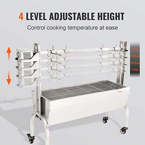 VEVOR Stainless Steel Rotisserie Grill, BBQ Whole Pig Lamb Goat Charcoal Spit Grill, Electric 50W Motor BBQ Hog Rotisserie Roaster, 46 Inch 90 Lbs Capacity Lamb Rotisserie System for Camping Outdoor