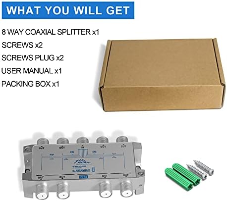 8 Way Coaxial Cable Splitter 5-2500MHz,Work with Satellite TV CATV Antenna System and MoCA Configurations (Sliver-8 Way)