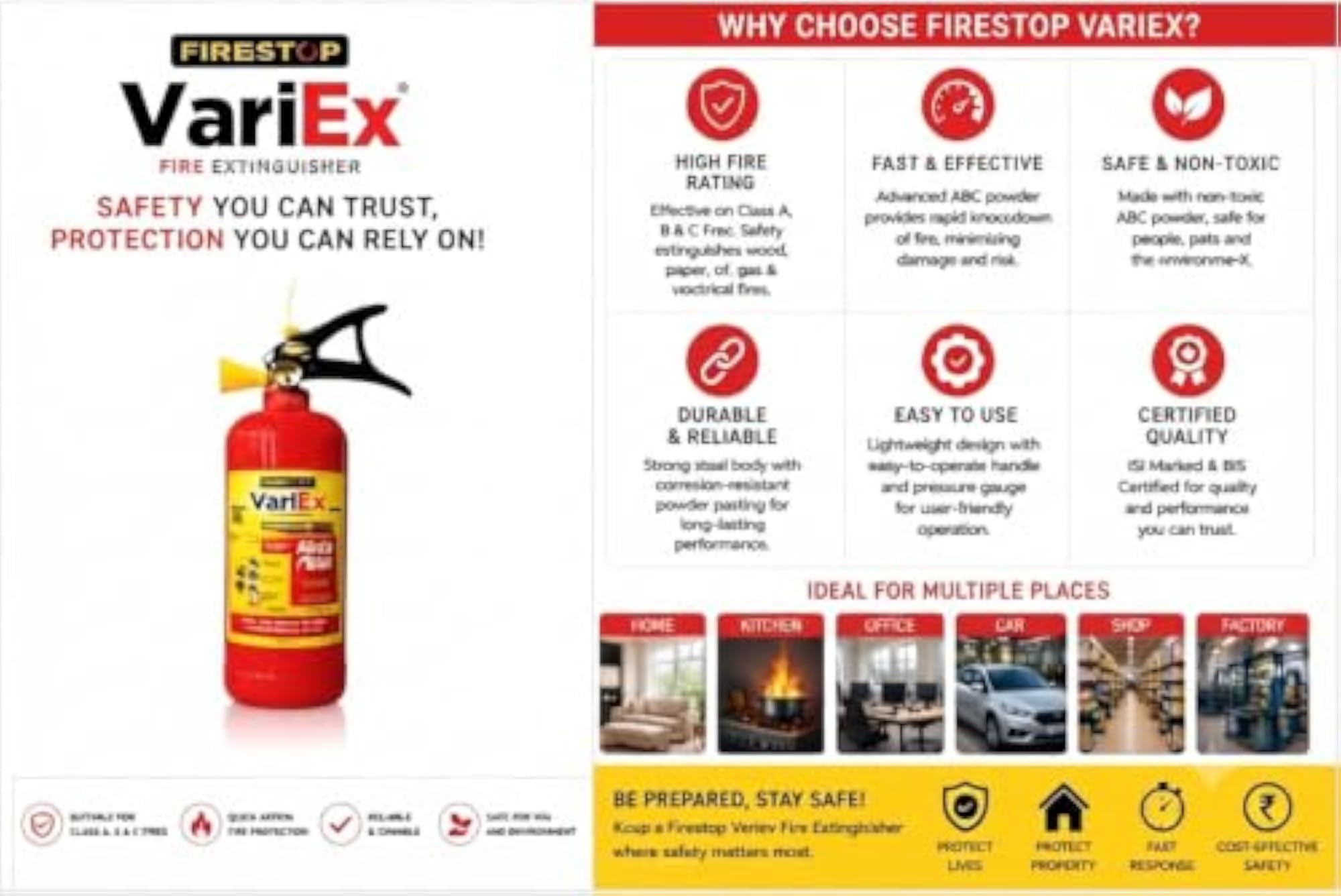 2Kg ABC Powder Fire Extinguisher Pack of 1, Multipurpose