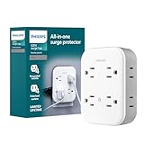 Philips All-in-One Surge Tap, 4 Grounded & 4 Polarized Outlets, 1140 Joules, Adapter-Spaced Design, ETL Certified, White/Gray, SPP3993W/37