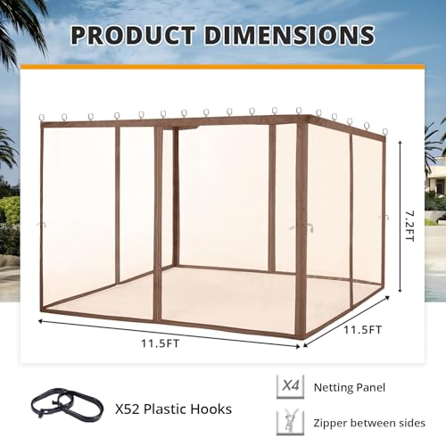 MASTERCANOPY Patio Gazebo Mosquito Netting Screen Walls (10x10, Coffee)
