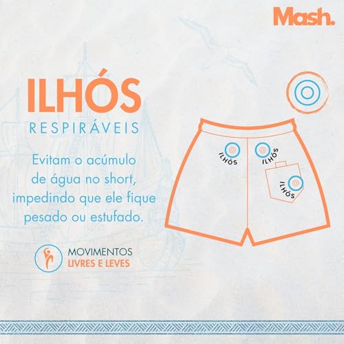 MASH Short Praia Masculino Bermuda Dryfit Elastano Sunset, Azul Claro, GG
