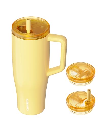 Image of KISSKIND 40 oz Lumispin Tumbler with Handle and Hidden Straw, 100% Leak Proof Water Cup with Handle, Insulated Water Bottle for Travel, Mom, Nurse, Teacher, Student, Butter Yellow