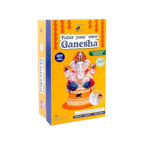 Image of Little Birdie Ganesha Diy Craft Kit|Paint & Decorate Your Own Ganesha /Ganpati|Paper Mache Ganesha Kit For Home & Office Temple Decor|Gifts For Ganesh Chaturthi,Diwali-9 X 6Inch (Orange)