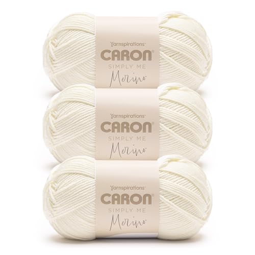 Caron Simply Me Merino Heirloom White Yarn - 3 Pack of 100g/3.5oz - 50% Acrylic, 50% Merino Wool - #3 DK (Light) - 215 Yards - Knitting/Crochet