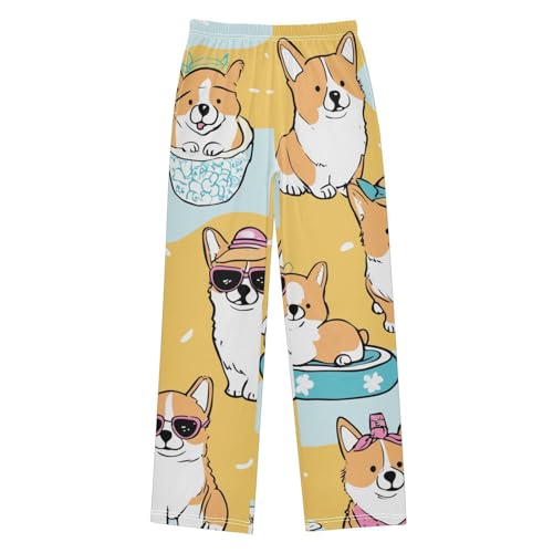 Corgi Dogs Boys Long Pants Soft Trousers Elastic Waist Kids Lounge Bottoms with Pockets S-XL