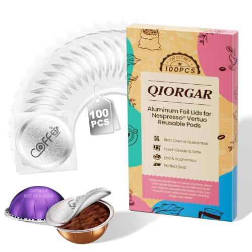 Image of Reusable Vertuo Pods Foil Lids for Nespresso Machine(No Pod) | Money-saver, 100 Aluminum Foil Seal Lids, Compatible with Vertuo Plus, Pop, Next All Size Capsules