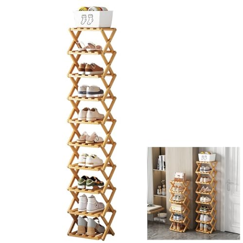 Foldable Shoe Rack DIY 9 Tiers Shoe Cabinet Shoe Cabinet, Narrow Small Shoe Rack Storage Multi-Layer Shoe Rack Storage Organizer Collapsible Shoe Storage Cupboards ( Color : Primary color , Size : 3-l