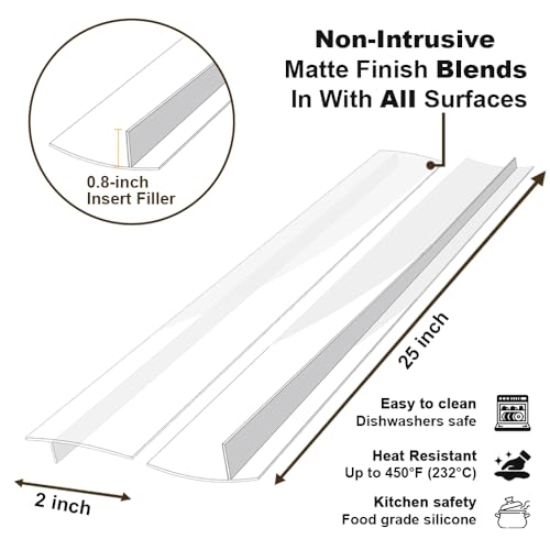 Image of Kitchen Stove Counter Gap Covers - 25 Inch Silicone Gap Filler 2pcs Clear