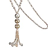 ABJFJE Hand Knotted Beads Endless Long Statement Necklace Glass Beads Ball Long Beaded Tassel Necklace Fashion Jewelry for Women Gift
