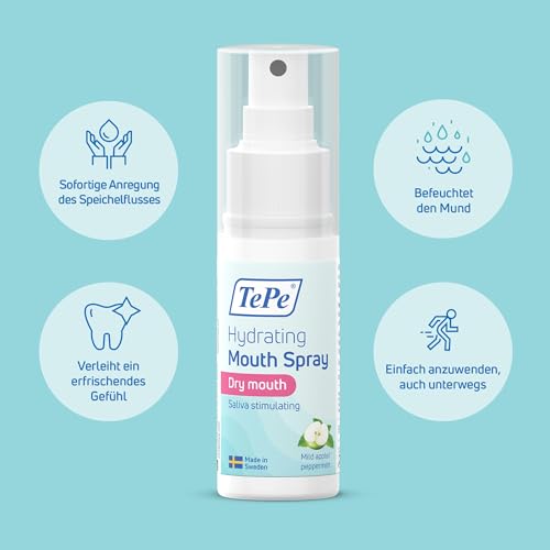 TePe Feuchtigkeitsspendenes Mundspray bei Mundtrockenheit, milder Apfel/Minze, fluoridhaltiges Mundspray, das das Gefühl von Mundtrockenheit mindert, einfach anzuwenden, auch unterwegs – Bild 6