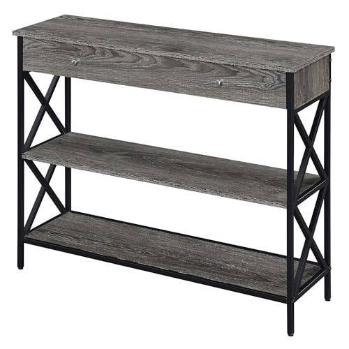 Convenience Concepts Tucson 1-Drawer Console Table with Shelves, Weathered Gray/Black