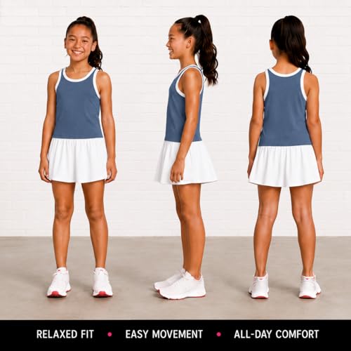 Image of Reebok Girls 2-Piece Short Set - Sleeveless Tank Top & Butterfly Shorts | Soft Cotton Feel, Stretchy Elastic Waist, Flowy Athletic Fit for Gym, Play & Everyday Wear