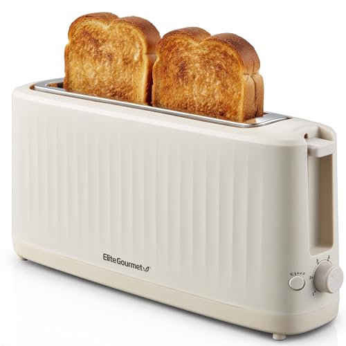 Elite Gourmet ECT2517C SLIMTOAST™ 2-Slice, Long Slot Toaster, Cool-touch Body, 6 Toast Settings & Cancel Function, Extra Wide 1.5” Slot Easily Fits Breads, English Muffins, Bagels & Waffles, Cremello