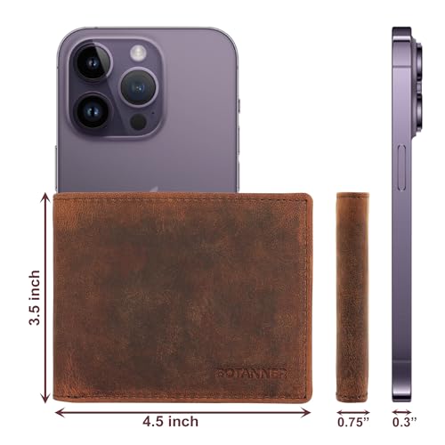 Genuine Leather Mens Bifold Wallet Slim RFID Blocking, 8 Credit Card Slots, 2 Sections for Bills & 2 Additional Slots | Brown2