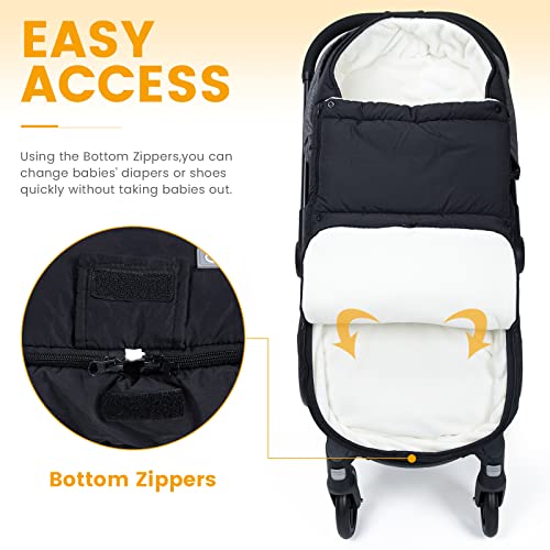 Image of Orzbow Footmuff for Stroller, Weatherproof Anti-Kick Universal Toddler Sleeping Bag,Removable Warm Coral Fleece Lined Stroller Bunting Bag Footmuff（Black）
