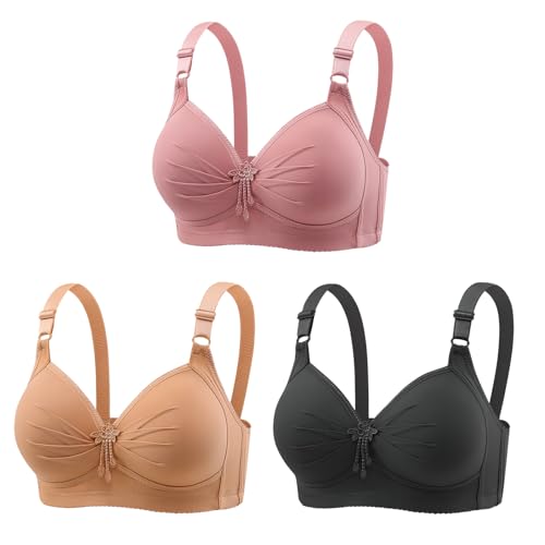 ZUIMEIHQH 3 Pack Wireless Bras for Women, Bralettes for Women Full Coverage Support Comfort Bras with Light Push Up Soft Breathable Plus Size for Everyday Wear Work Home Sleep (UK, Cup & Band, 38, C)