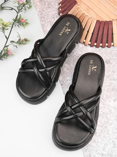 Image of XE Looks Comfortable Women's Platform Heels Trendy Slippers, Casual and Trendy & Stylish Modern Design Fashion Sandals For Women, Soft Wedges