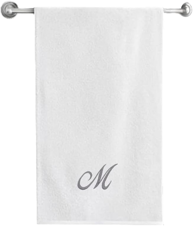Embroidered For You (White) Luxury Monogrammed Bath Towel (70 x 140 Cm -Set of 1) 100% Cotton, Highly Absorbent and Quick dry, Classic Hotel and Spa Quality Bath Linen -600 Gsm (Silver Letter M)