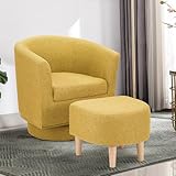 DAZONE Swivel Accent Chair with Ottoman, Modern 360° Barrel Chairs for Living Room, Bedroom, Comfortable Upholstered Club Tub Reading Chair, Yellow