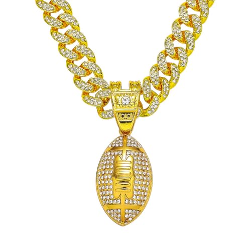 Iced Out Pendant American Football for men Cuban Link chain for men Necklace Football for Hip Hop Sports Pendant Rap Punk Rock Clubs Disco Diamond Bling Women jewelry sports