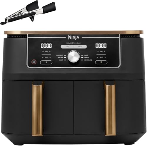 Ninja Premium Cooking Pack - Includes Dual Zone Air Fryer 9.5L Copper/Black + StaySharp Stainless Steel 6-Piece Knife Set, Charcoal + ZEROSTICK Premium 28cm Aluminium Frying Pan