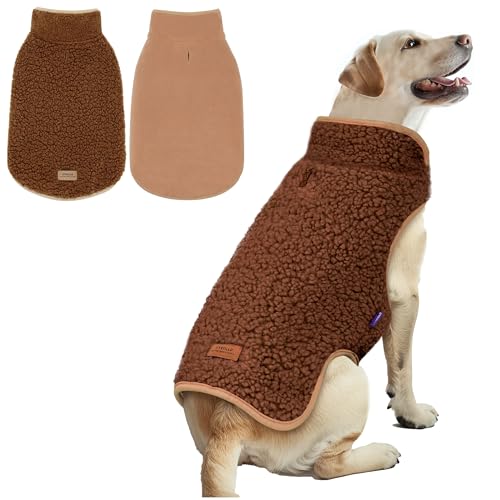 Image of cyeollo Sherpa Dog Coat Reversible Dog Jackets for Large Dogs, Brown, 3XL