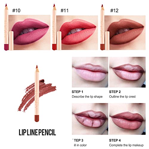 12 Colors Matte Lip Liner Pens Set Long-Lasting Creamy Lip Liner Natural Lip Makeup Soft Pencils Lipstick Set #TOP2