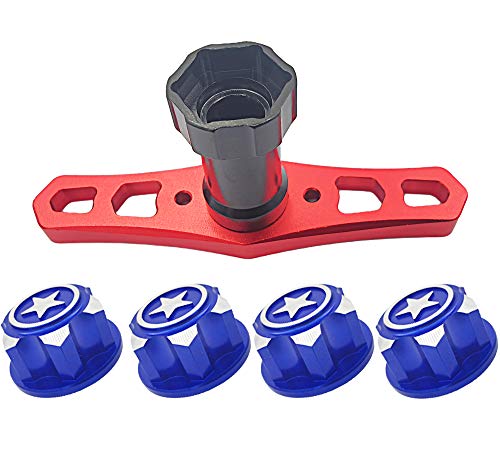 HOPLEX Aluminium Alloy Blue 17mm Hex Wheel Nut with Wheel hex Sleeve Wrench Tool for Traxxas X-Maxx E-Revo E-Maxx Summit Monster Truck RC Vehicle Tires