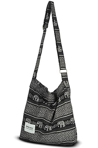 Image of Hobo Crossbody Bag for Women - Large Cotton Tote Shoulder Purse | Adjustable Strap
