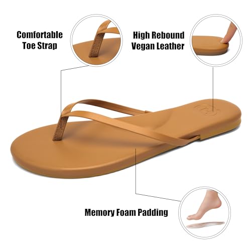 Image of INMINPIN Flat Flip Flops with Arch Support for Women - Memory Foam Flats Summer Sandals 2026 - Ultra Comfort Vegan Leather Thong Sandals Summer Beach Slide