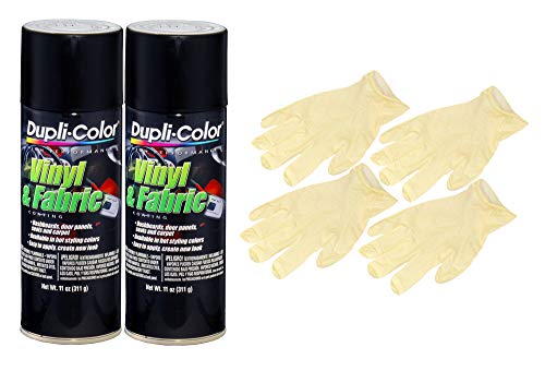 Dupli-Color Flat Black High Performance Vinyl and Fabric Spray (11 oz) Bundle with Latex Gloves (6 Items)