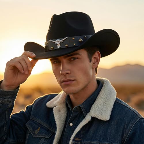Image of Cowboy Hat for Men Women Suede Western Leather Cowgirl Hats Uniex Hat