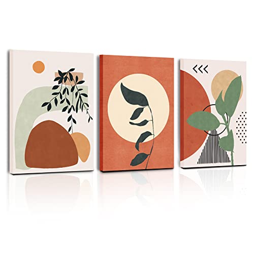 hyidecorart Quadri Boho Camera Da Letto, Quadri Astratti Su Tela Arancione Sole E Foglie Nordica Minimalista Quadro Moderno Soggiorno Sala Da Pranzo Bagno Cucina e Ufficio