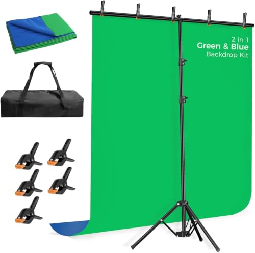 EMART Blue Green Screen Backdrop Kit 5x6.5ft Portable T-Shape